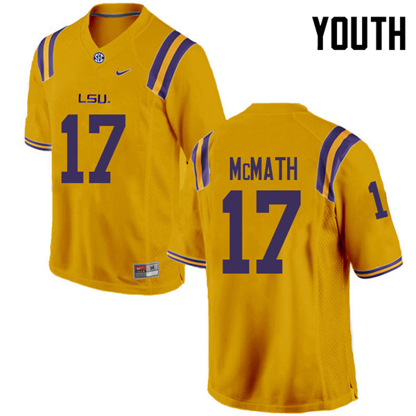 Youth #17 Racey McMath LSU Tigers College Football Jerseys Sale-Gold - Click Image to Close